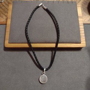 Vintage Mexico Sterling Braided Leather Necklace